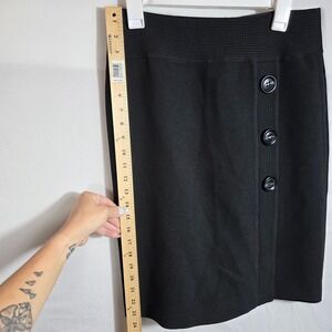 Talbots Womens Black Faux Wrap Button Accent Pencil Skirt Size 8 Stretch Career